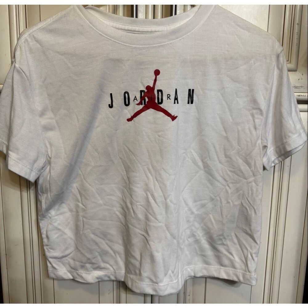 Air Jordan Girl's Crew Neck Logo Cropped T-shirt White Large (12-13Yrs)